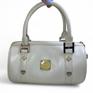 MCM White Leather Papillon Barrel Bag
